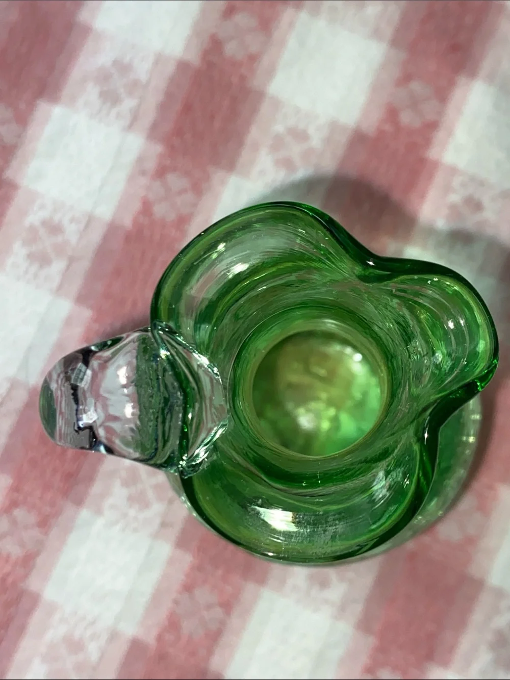 Vintage Mid-Century Green Crackle Glass Mini Pitcher / Ewer – 5.5” Tall